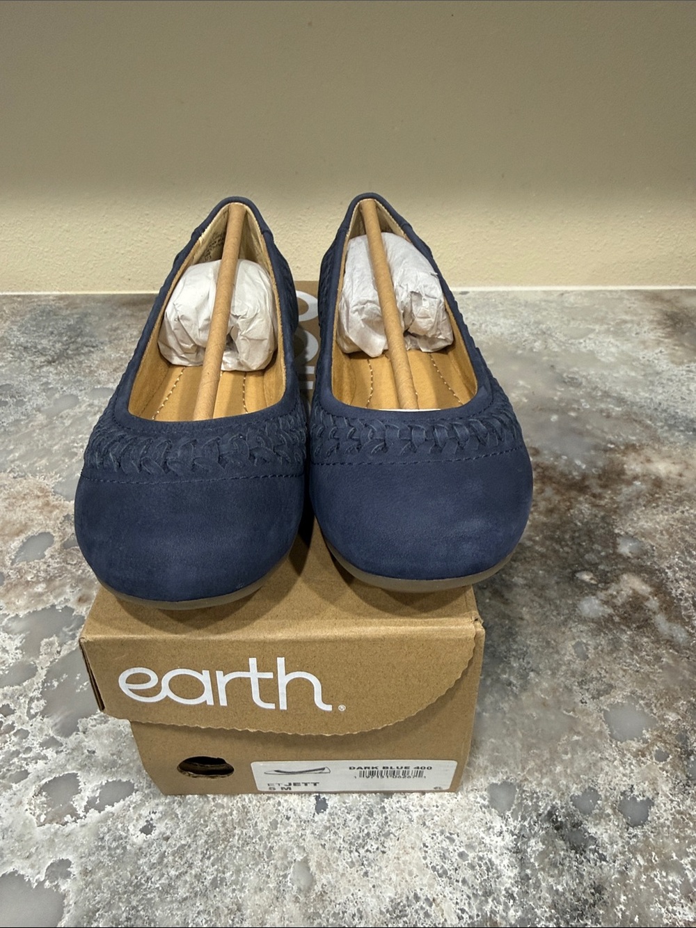 Earth Navy Braided-Trim Ballet Flats for Women